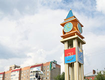 The clock tower in the center of Podolsk