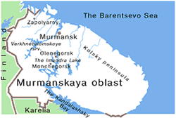 Murmansk oblast map of Russia