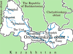 Orenburg oblast map of Russia