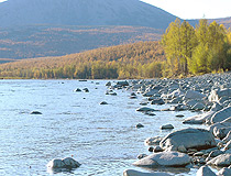 The river at the foot of the volcano on Kamchatka