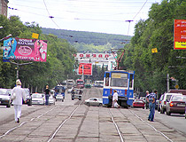 Tram tracks leading to Novokuznetsk Railway Station