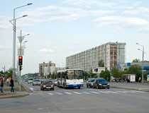 Crosswalk and apartment buildings in Tobolsk