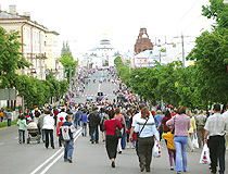 In the center of Vladimir on a holiday