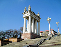 Colonnade and stairs on the central embankment of Volgograd