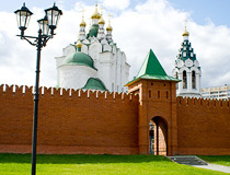 Church of the Holy Trinity and a stylized Kremlin wall in Yoshkar-Ola
