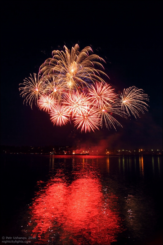 Kostroma city, Russia fireworks festival view