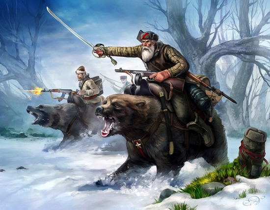 Russian partisans bear cavalry view