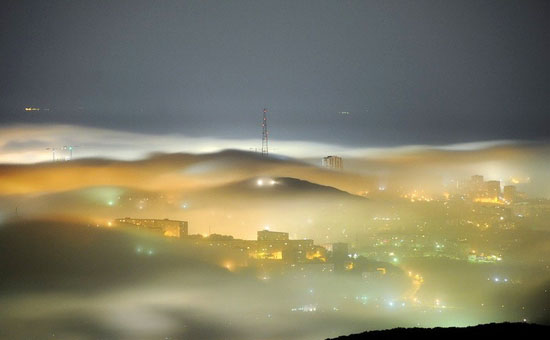 Mysterious fog over Vladivostok city, Russia view 1