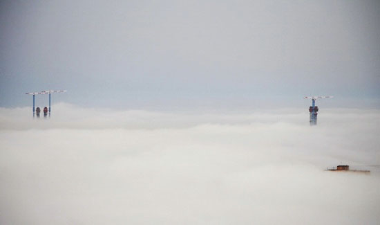 Mysterious fog over Vladivostok city, Russia view 12