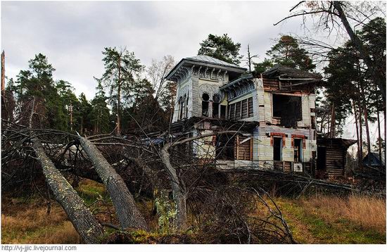 The remains of beautiful Sorokin's dacha, Yaroslavl oblast, Russia view 1