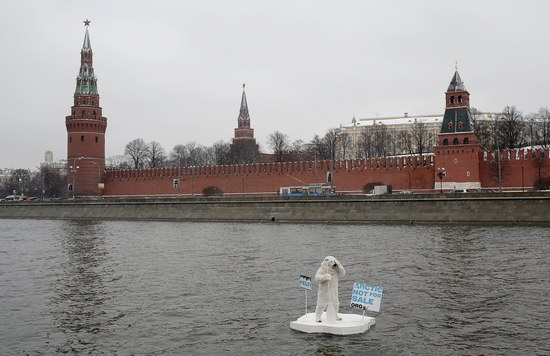 Polar bear floated past the Kremlin walls, Moscow, Russia photo 6