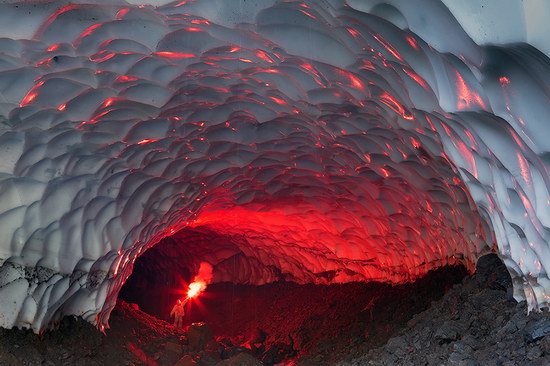 Beautiful snow cave in Kamchatka, Russia