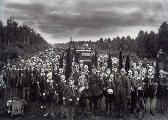 Leningrad pioneers after alarm, 1937, USSR