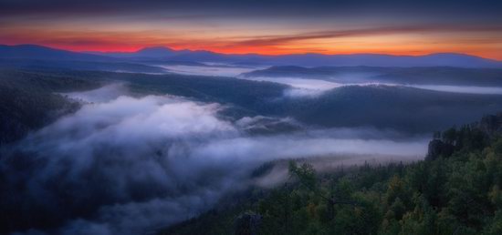 Colorful Dawn on the Top of the Aygir Cliffs, Bashkiria, Russia, photo 12