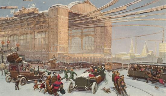 Retrofuturistic Postcards "Moscow 200 Years From Now" (1914) - Central Station