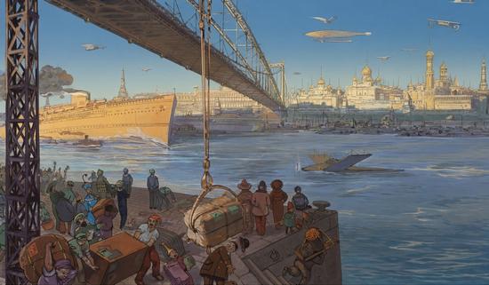 Retrofuturistic Postcards "Moscow 200 Years From Now" (1914) - The Moscow River