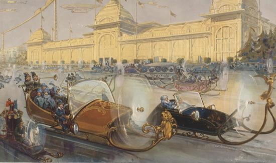 Retrofuturistic Postcards "Moscow 200 Years From Now" (1914) - Petersburg Highway