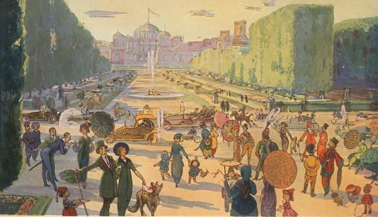 Retrofuturistic Postcards "Moscow 200 Years From Now" (1914) - Petrovsky Park