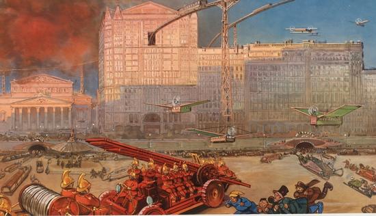 Retrofuturistic Postcards "Moscow 200 Years From Now" (1914) - Theater Square
