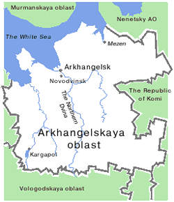Arkhangelsk oblast map of Russia