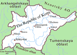 Komi republic map of Russia