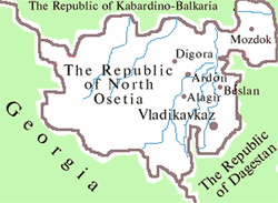 North Ossetia republic map of Russia