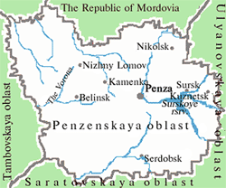 Penza oblast map of Russia