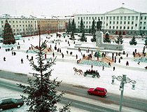 Snowy winter in the center of Kurgan