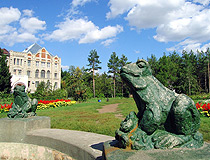 Fountain with frogs in the park next to the main building of the Agricultural Academy in Omsk
